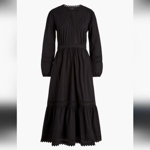 J.Crew Black Ric Rac Cotton Poplin Midi Dress Resortwear Dark Romance Western M